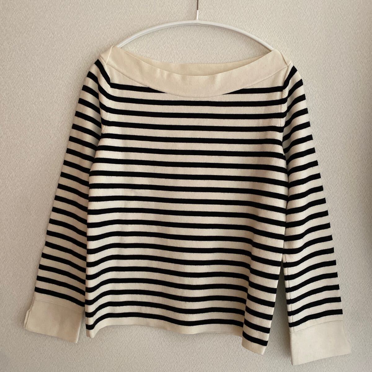 ノーブル NOBLE トップス プルオーバー ニット カットソー ボーダー ウォッシャブル ボートネック ブラックホワイト 黒白 ウール拍卖