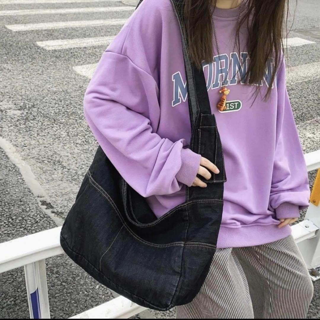 ショルダーバッグ ニュースペーパーバッグ ミリタリーバッグ 黒 デニムビンテージ拍卖