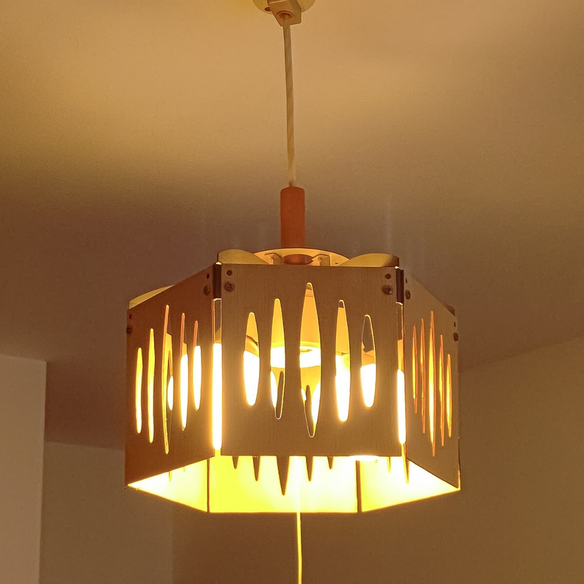 北欧風 木製 ウッドシェード ペンダントライト 天井照明 インテリア 長澤ライティング ランプ 中古 送料無料 即決拍卖