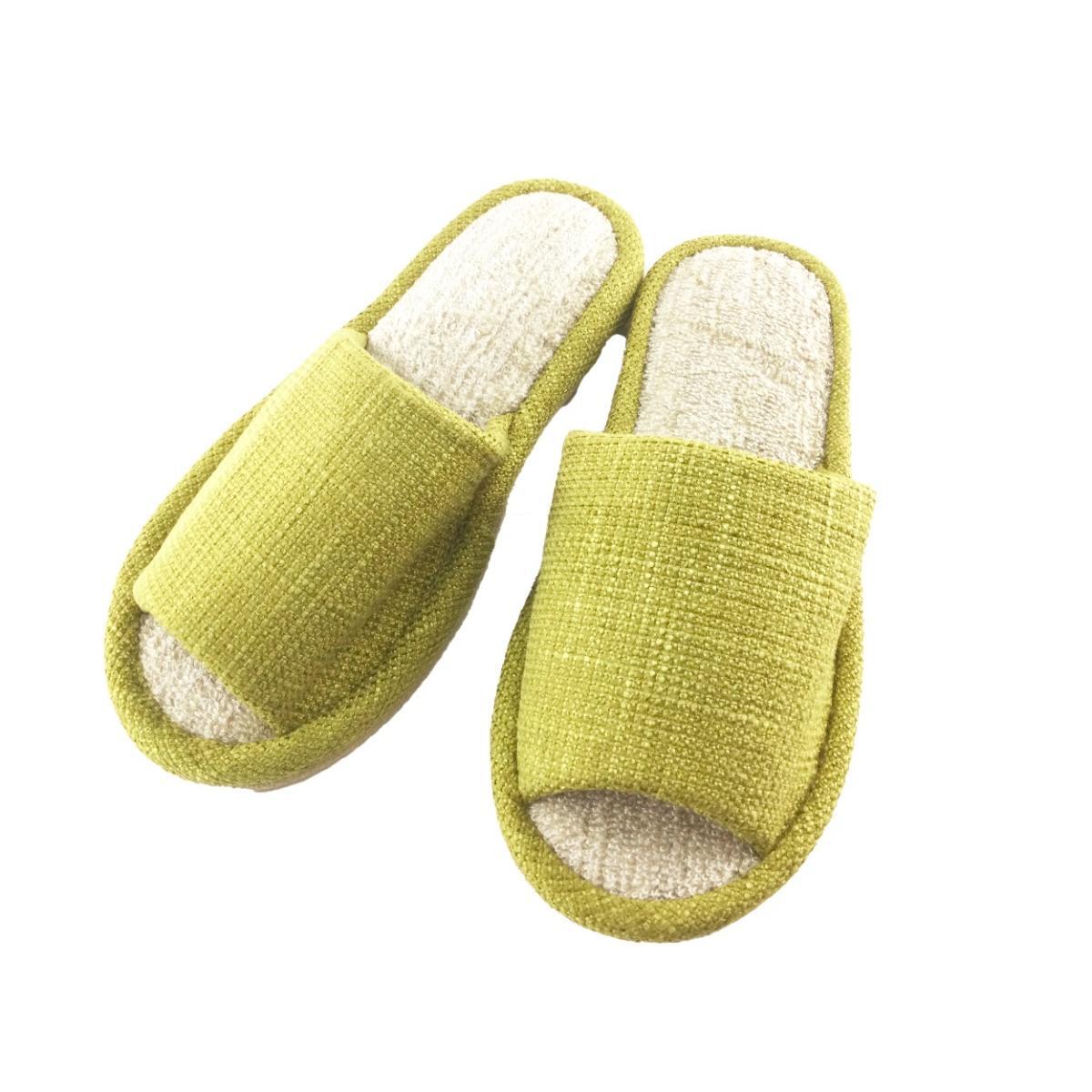 スリッパ 麻パイル さらっとふっくら 裏面はすべりにくい仕様 M 23~25cm オリーブイエロー拍卖