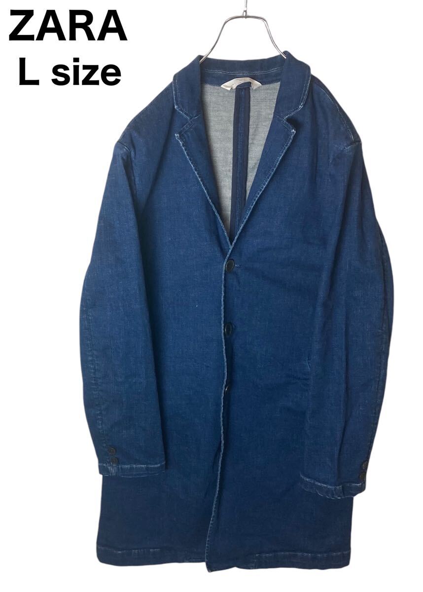 ZARAザラ インディゴブルーデニム素材チェスターコートLサイズ拍卖