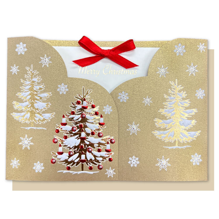 【即決】★クリスマスカード アクティブコーポレーション★箔押し クリスマスツリー ゴールド イタリア製 リボン メッセージ // CMGI-606*拍卖