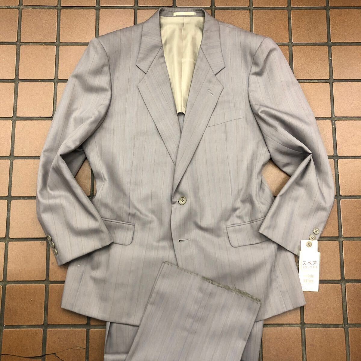 新品☆定価6.3万【サイズAB5 M☆スペア付き】2Bシングルスーツ メンズスーツ グレー 背抜き センターベンツ 1タック セットアップ 背広拍卖