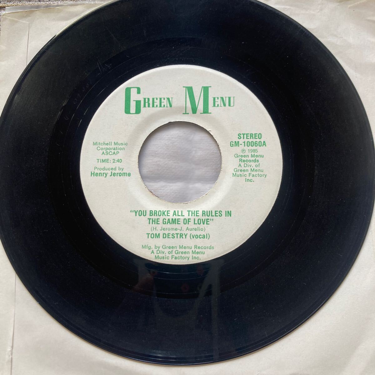 tom destry、you broke all the rules in the game of love.7インチレコード、オルガンバー、オールディーズ、oldies拍卖