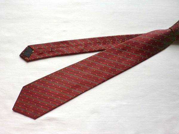 $ 新品 $ 試着程度 ● ブランドネクタイ ● Yves Saint Laurent| イヴサンローラン ◆ 小紋 ストライプ 総柄 ◆ エンジ◆ 絹◆送料無料!拍卖