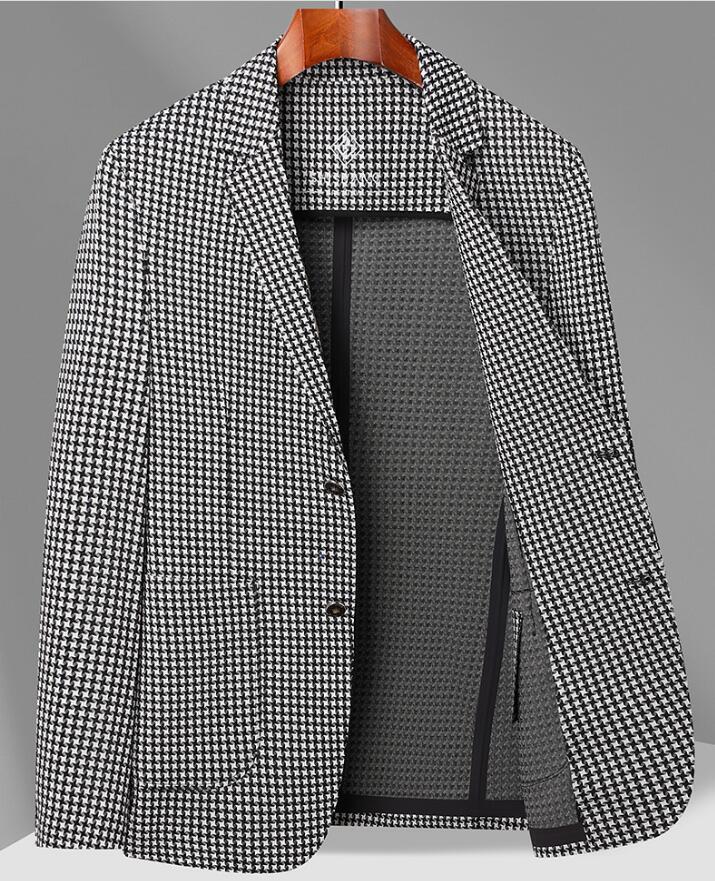 新入荷テーラードジャケット 千鳥格子 春夏服 涼しい ストレッチ カジュアルスーツ メンズ新品 ブレザー黒+白 XL拍卖