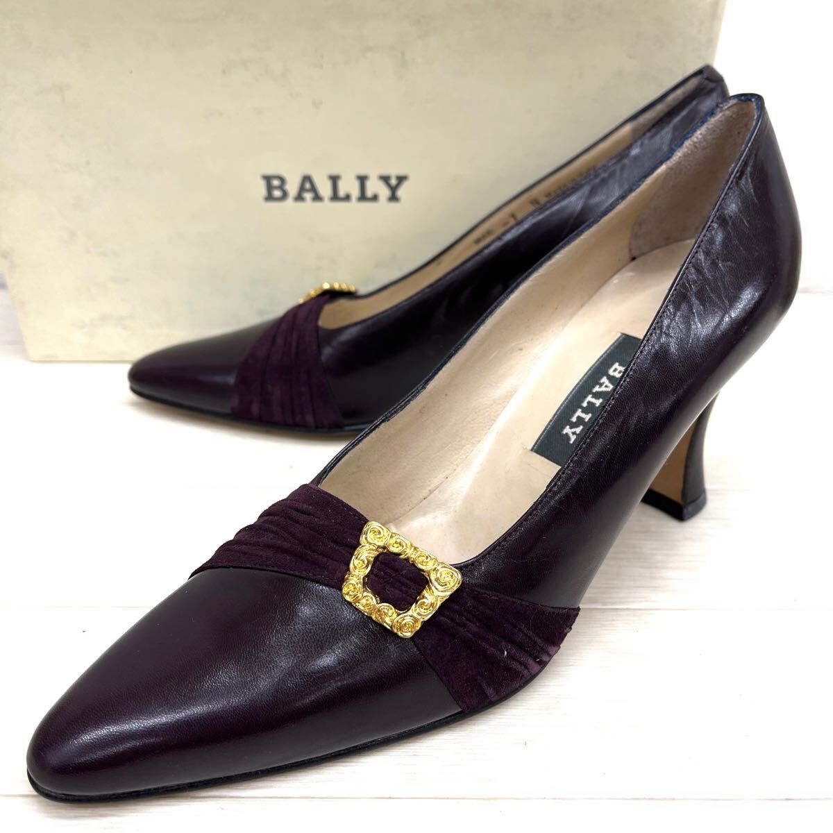 新 棚上 18 ◎ イタリア製 BALLY バリー 靴 シューズ パンプス ポインテッドトゥ ヒール カジュアル パープル レディース7拍卖