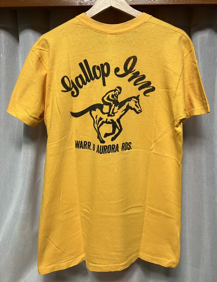 70s HANES 黒金フラッグタグ ワンポケットTシャツ バックプリント USA製 黄色 size L ビンテージ 70年代 ヘインズ 50s 60s インディアン拍卖