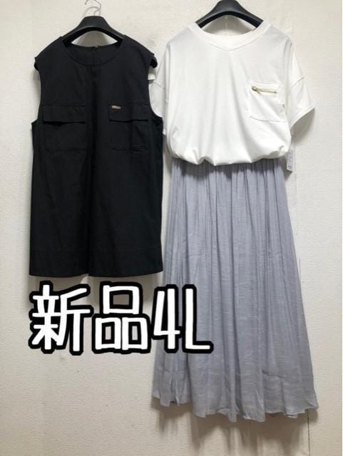 新品☆4L♪黒系ベスト&白系Tシャツ&ふんわりスカート☆b972拍卖