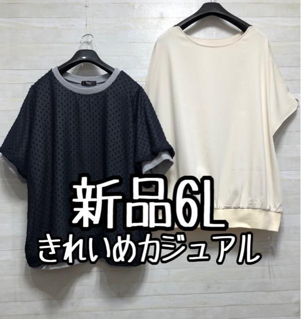 新品☆6L♪きれいめカジュアル♪しっかりめ素材の半そでトップス2枚☆f810拍卖