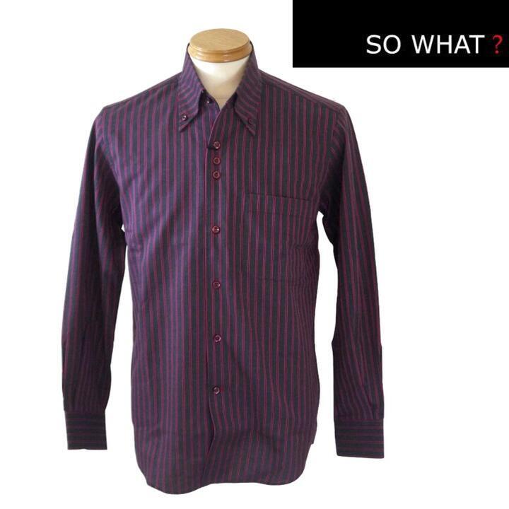 【SALE】ソーホワット/SO WHAT? ストライプ長袖シャツ Mサイズ ワイン×黒系-109拍卖