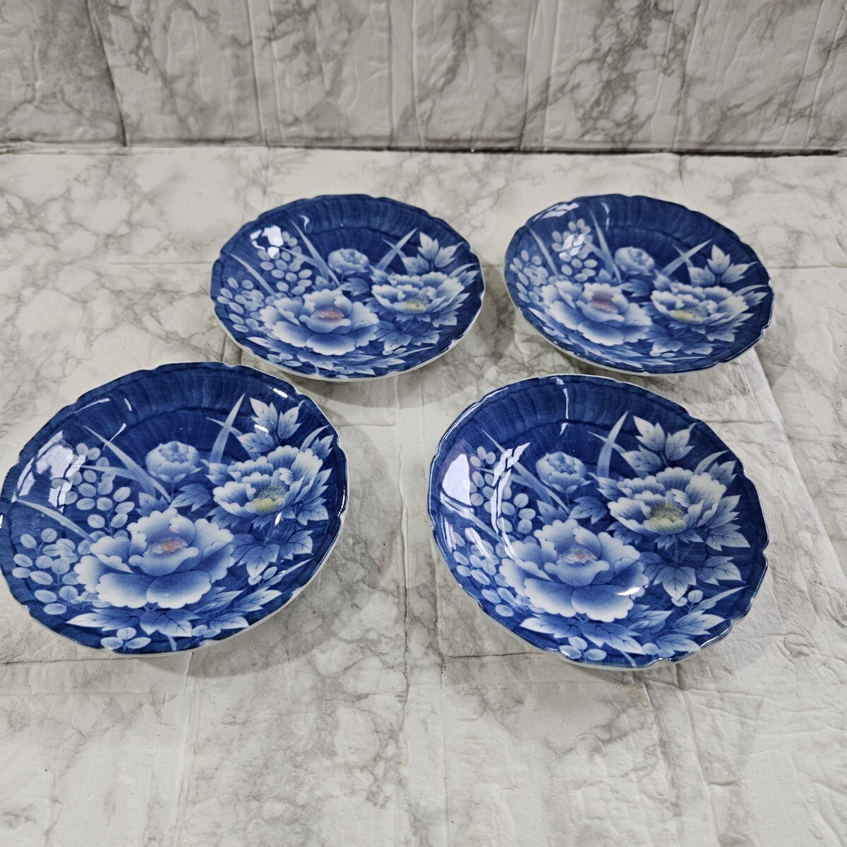 【美品】小皿 花柄 4枚 和食器 夢窯 染付 食器 コレクション拍卖