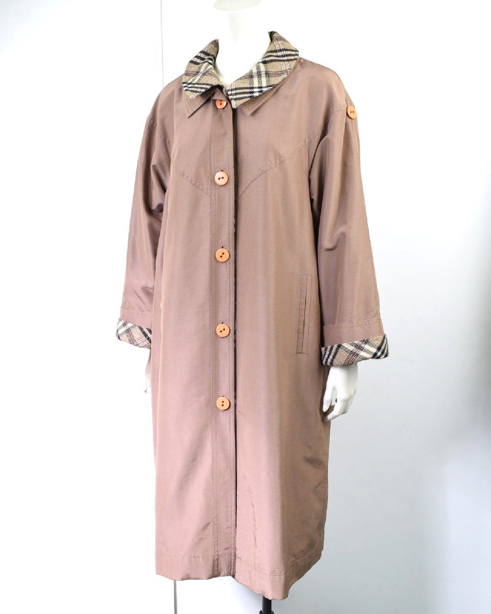 0036-MM00261★レリアン Leilian★2way♪ 外せるインナー付き ステンカラーコート 13+号 大きいサイズ モカベージュ×チェック 秋冬春拍卖