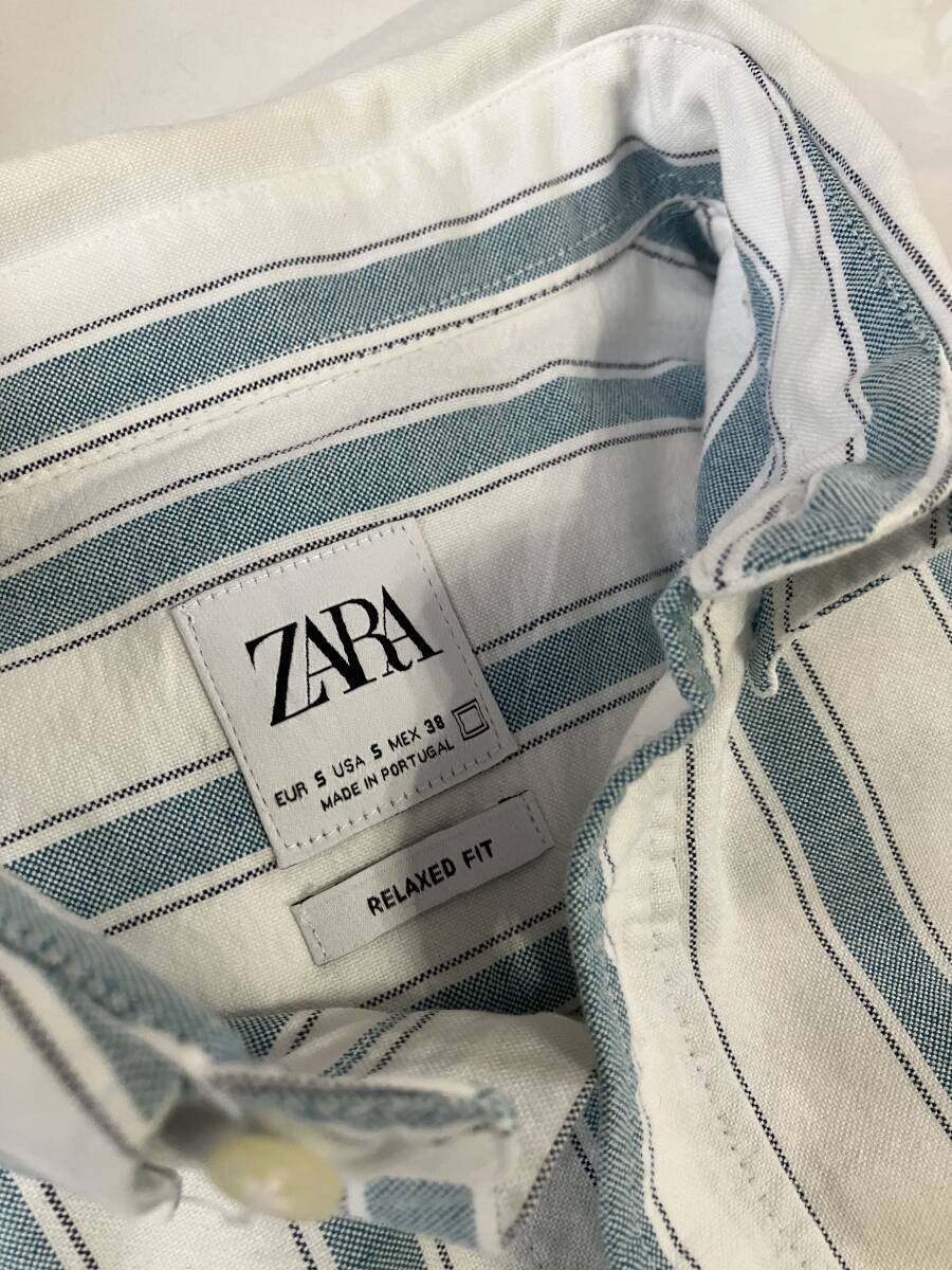 ZARA☆ブルーストライプシャツ☆EUR S☆ポルトガル製USED☆厚手素材拍卖