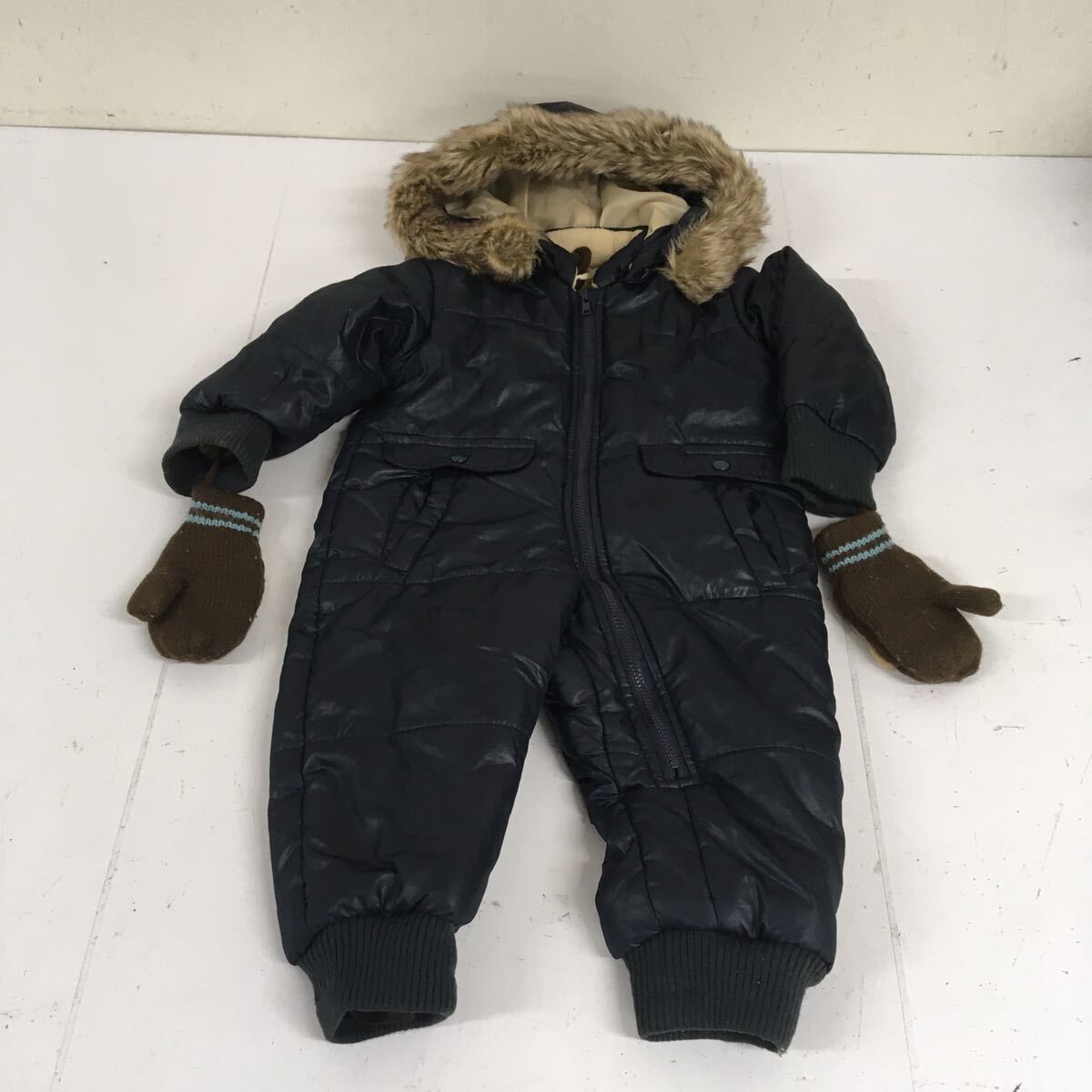 送料無料★ジャンプスーツ スキーウェア 手袋付き 男の子 ベビーキッズ 80 ネイビー #61029skake拍卖