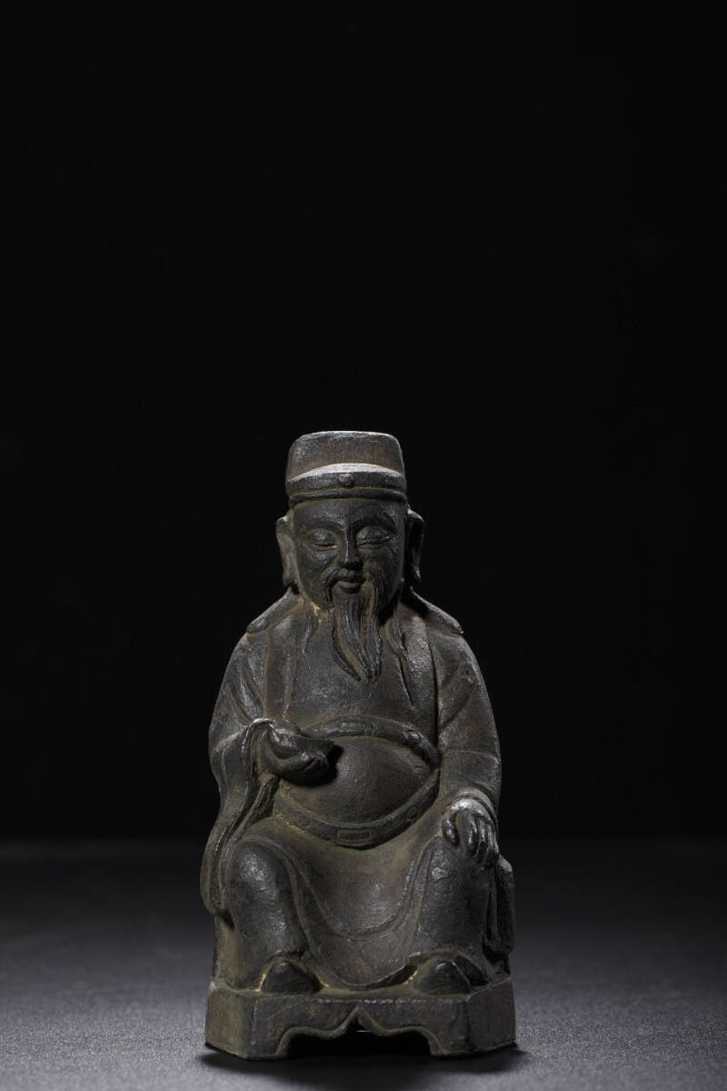 『清・古銅彫・紫銅鏨刻・財神像・仏教古美術・供養品』極細工 置物 古賞物 中国古玩 中国古美術拍卖