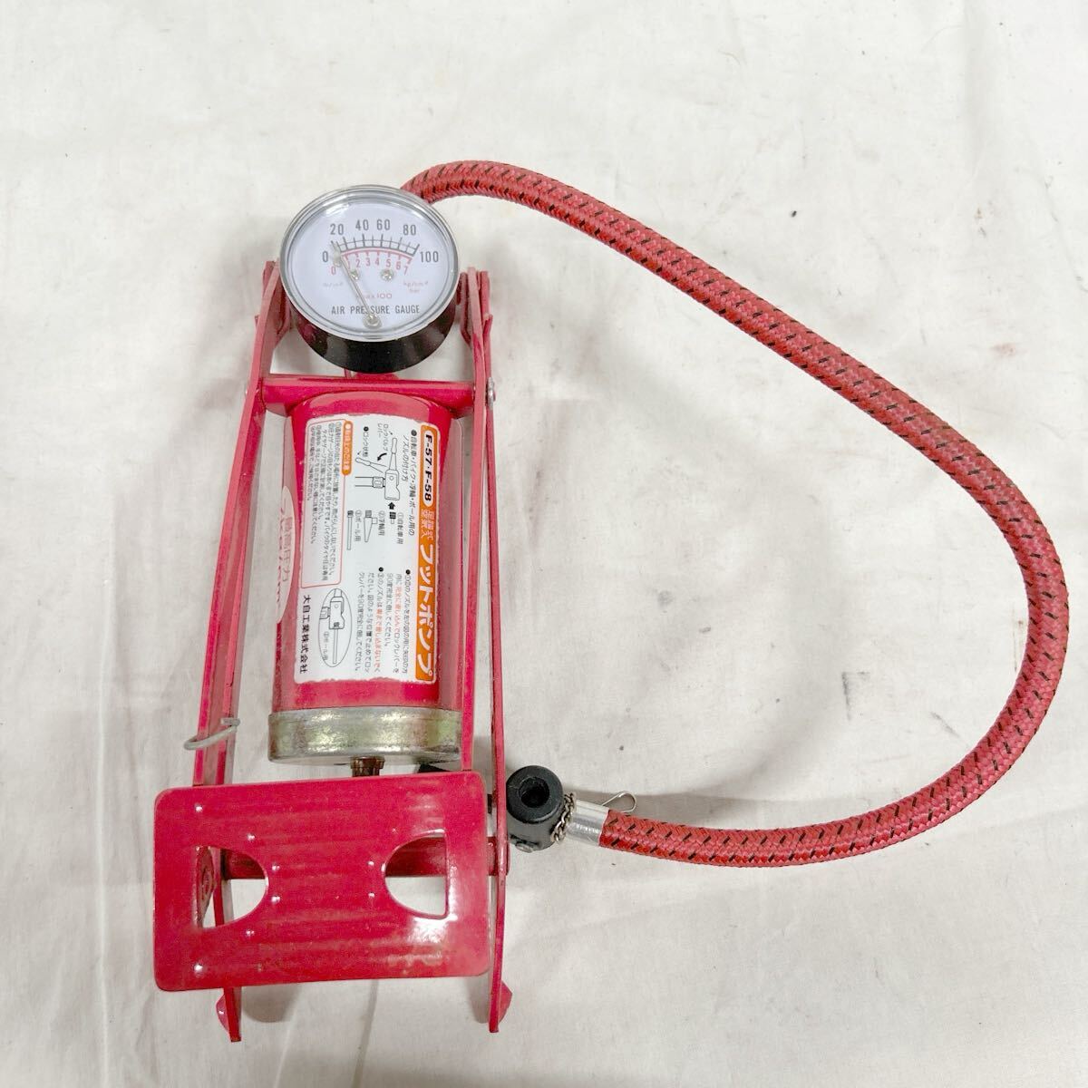 SKAY-599 ▲ 空気入れ フットポンプ 自転車 浮き輪 ボール F-57.58 足踏式空気入れ 動作未確認 レッド拍卖