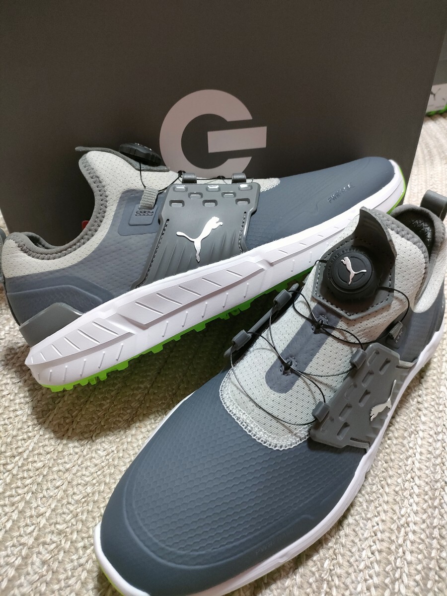 新品 定価19800 PUMA GOLF イグナイト DISC 27.5cm プーマ ゴルフシューズ ディスク グレー スパイク 防水 メンズ拍卖