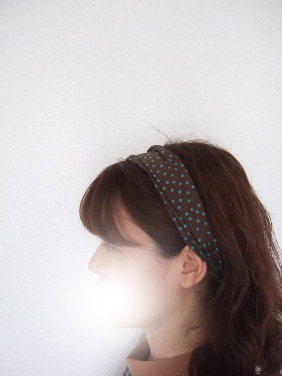 ★即決★ハンドメイド 茶色*水色がかわいい 薄手ローンコットンのゆるターバン**ヘアバンド ノンストレス スイッチターバンに拍卖