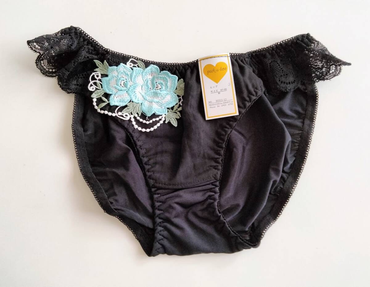 新品タグ付 peek-a-boo ピーカーブー ローズモチーフ レースフリルショーツ Mサイズ 黒 ブラック拍卖