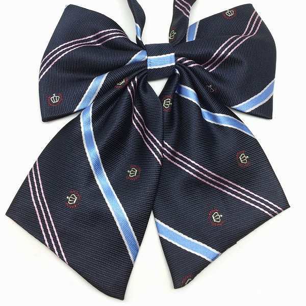 「aak-a2」 制服リボン 紋章ストライプ 紺 上質 大きめ ふんわり拍卖