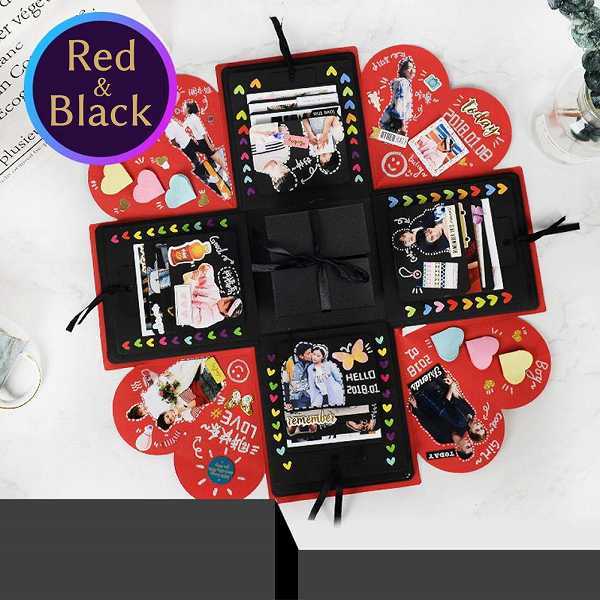 「b2y-a2」 サプライズボックス プレゼント 寄せ書き 結婚式 誕生日 記念日 送別会 卒業式 アルバム スクラップブック 赤×黒拍卖