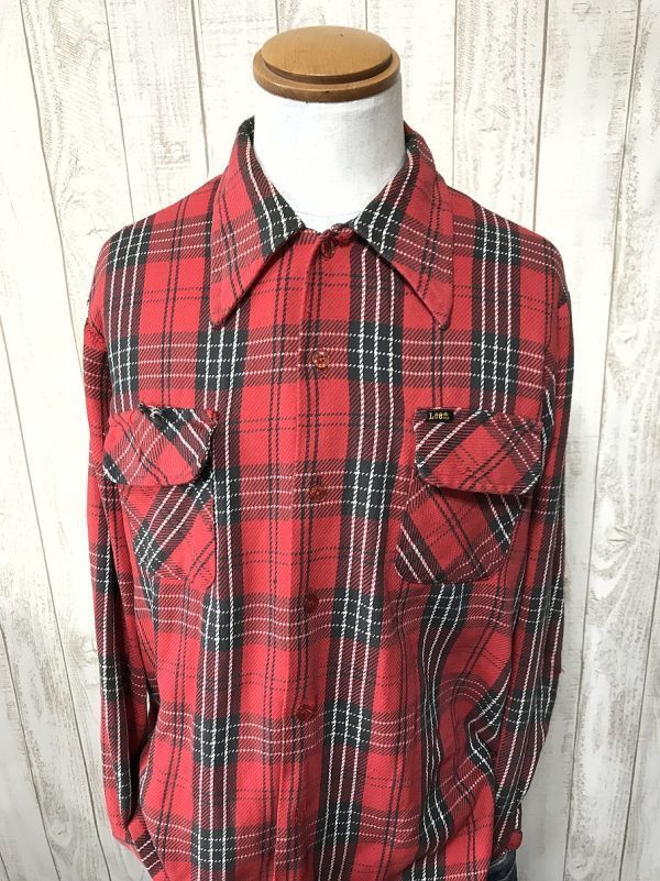 お勧め・【ネルシャツ】Lee リー 70s 黒タグ 長袖シャツ 赤 L 激レア 希少 ヴィンテージ 拍卖
