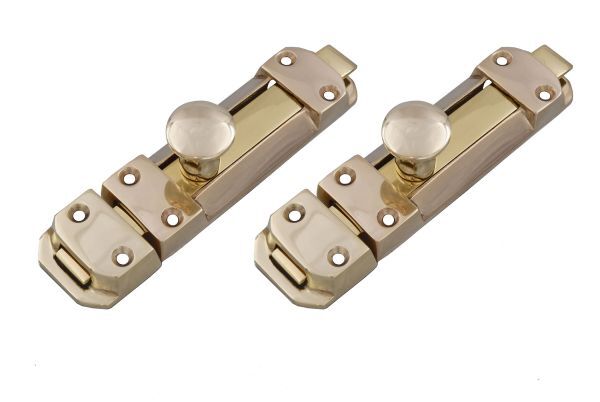 送料無料 2個セット 真鍮製かんぬき 4インチ スライドボルト タワーボルト 閂 補助錠拍卖