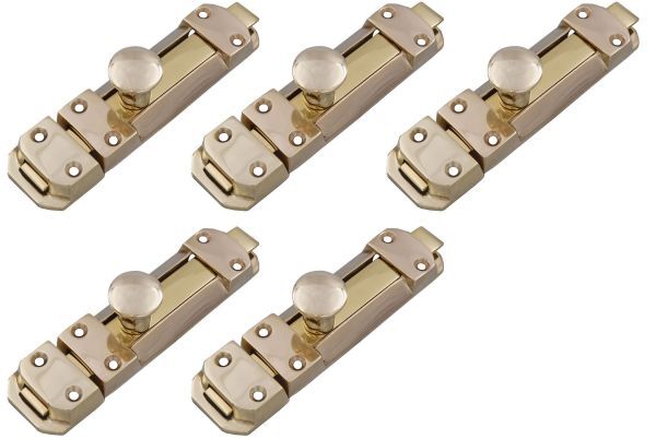 送料無料 5個セット 真鍮製かんぬき 4インチ スライドボルト タワーボルト 閂 補助錠拍卖