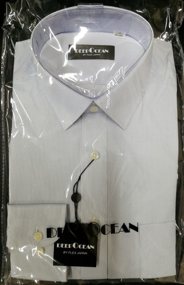 ◆DeepOcean メンズ 長袖Yシャツ【w】首周り38 ●sizeM レギュラーカラー フレックス社 高級 ビジネス サラリーマン 会社員拍卖