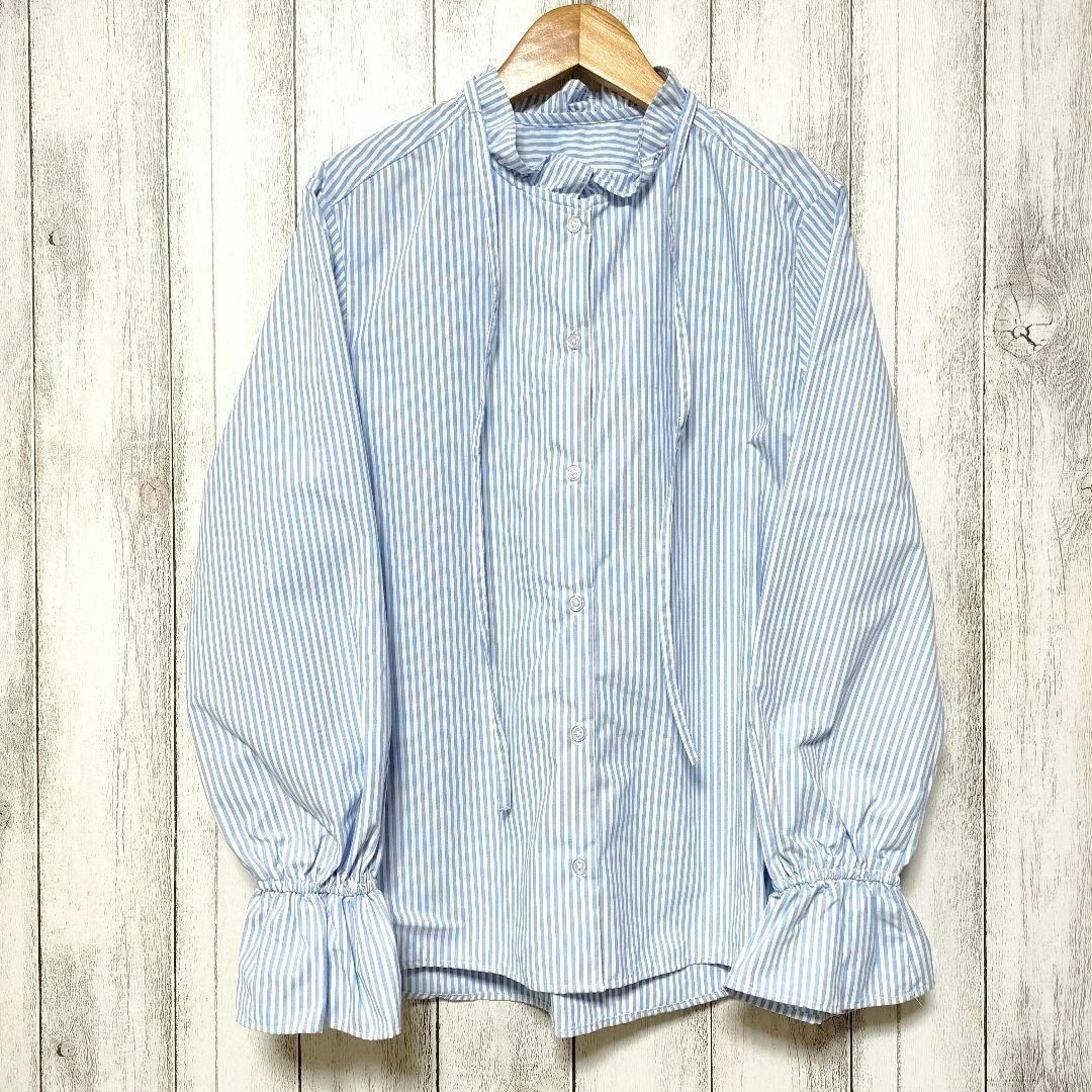 GU ジーユー (S) ストライプフリルネックブラウス拍卖