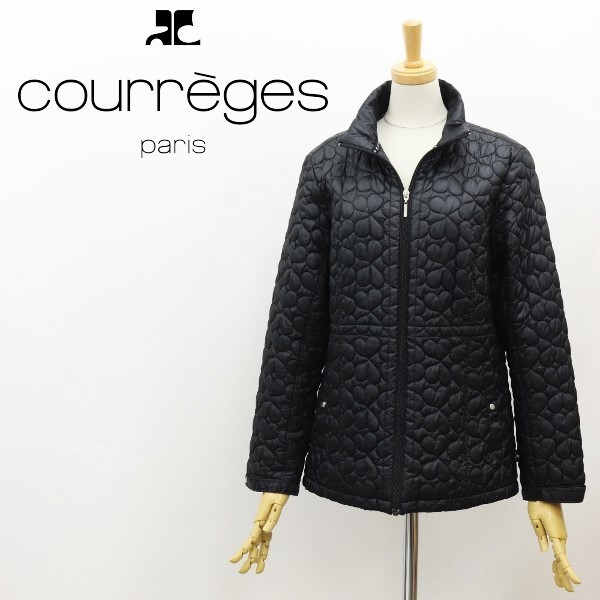 ◆Courreges クレージュ ハート柄 キルティング ジップアップ ジャケット 黒 ブラック 38拍卖