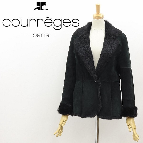 ◆Courreges クレージュ ラビット ムートン ジャケット 黒 ブラック 9AR拍卖