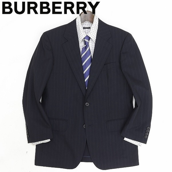 国内正規品◆BURBERRY LONDON バーバリー ロンドン モヘヤ混 ストライプ柄 2釦 ジャケット ダークネイビー A4拍卖