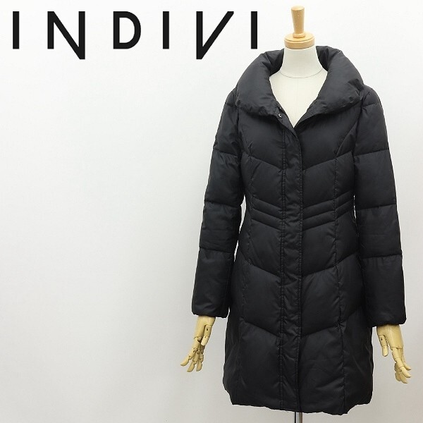 ◆INDIVI インディヴィ ショールカラー ダウン コート 黒 ブラック 36拍卖