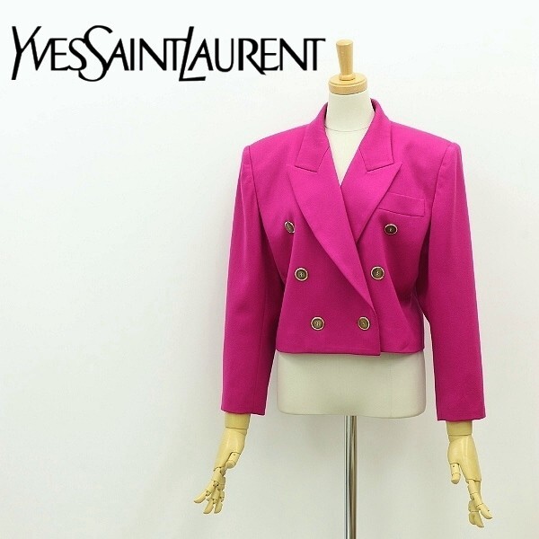 ヴィンテージ◆Yves Saint Laurent イヴサンローラン ウール ショート丈 ダブル ジャケット マゼンタ M拍卖