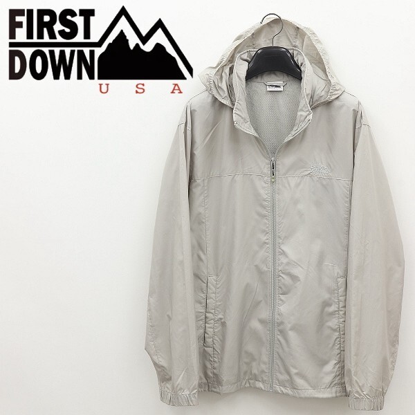◆FIRST DOWN ファーストダウン インフード ナイロン ジップ ジャケット ウィンドブレーカー グレー LL拍卖