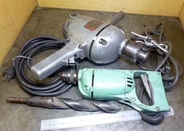 K439 電動ドリル 日立 100V 2台セット 28mmノスドリル付 中古 初期動作不良返品可 !拍卖