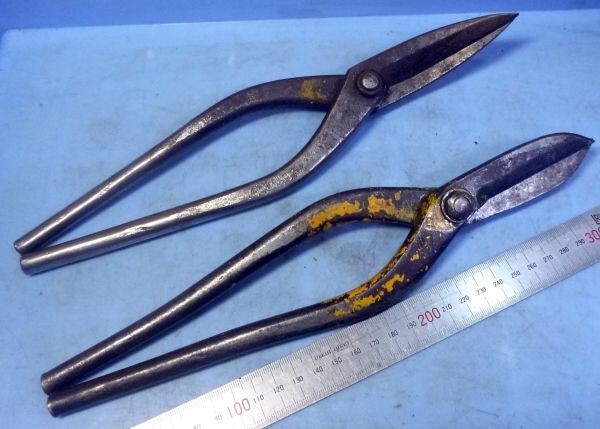 K532 板金ハサミ 本職板金ハサミ 直刃 柳刃 2本セット 中古拍卖