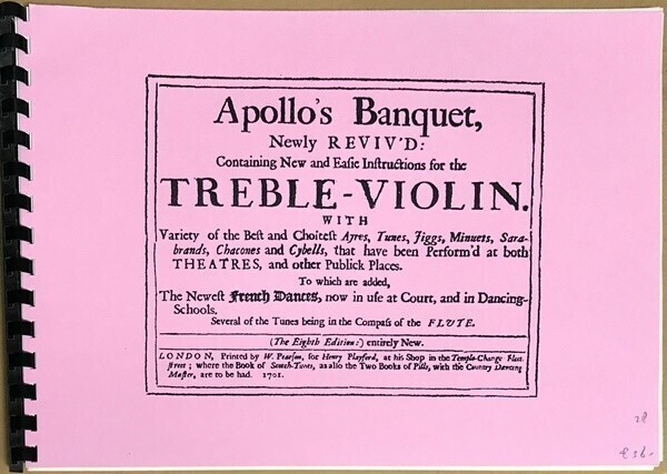 ジョン・プレイフォード Apollo's Banquet for the Treble Violin (ファクシミリ) 輸入楽譜 John Playford 洋書拍卖