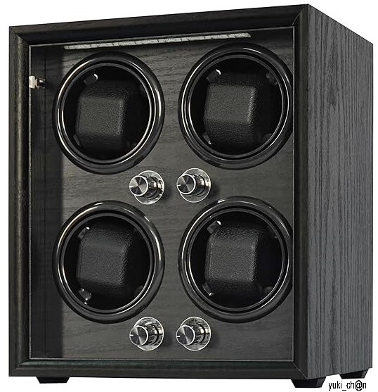 ワインディングマシーン 黒木製 腕時計自動巻き上げ機 4本巻き 時計ケース 自動巻き 調整可能クッション LEDライト付 高級木製 USB電源拍卖