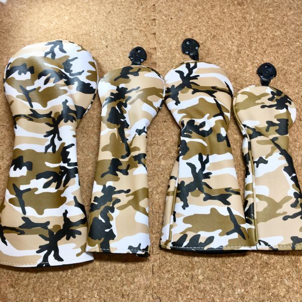 【未使用】 ゴルフヘッドカバー4個セット 迷彩ブラウン ウッドカバーセット拍卖