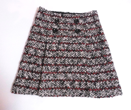 【300円均一】 UNTITLED アンタイトル (株)ワールド 黒×赤×グレー×白 ツイードスカート 2 日本製 〒430拍卖