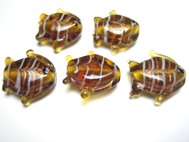◎●グラスビーズ 熱帯魚(オレンジ色) トンボ玉 5個セット  とんぼ玉   NO.5-2 ガラスビーズ拍卖