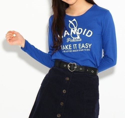 ラスト 新品 PINK-latte メガネイラストロゴロンT ブルー 14(XXS140cm) 定価1320円拍卖