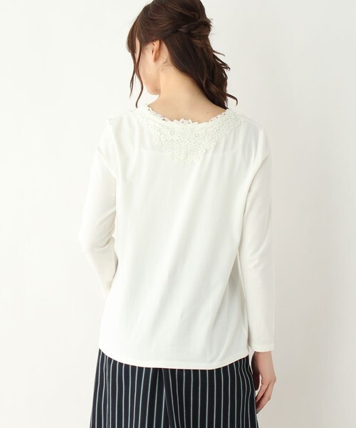 新品 3can4on(Ladies) 【吸湿発熱機能付き】バックレースカットソー ホワイト系(002) 03(L) 定価2189円拍卖