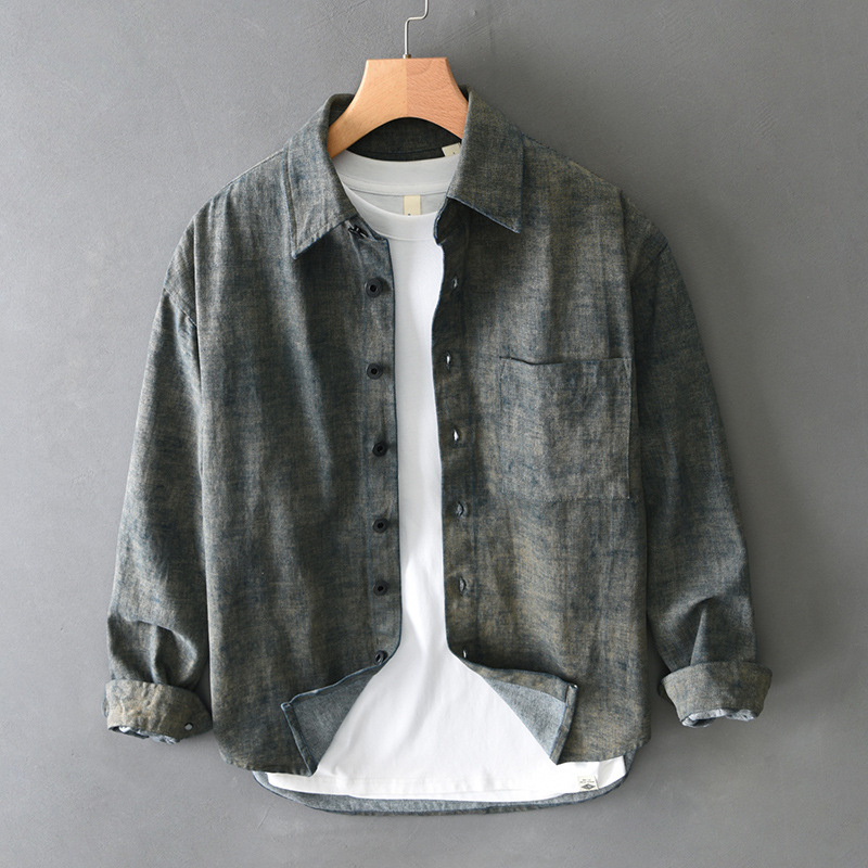 シャツジャケット 長袖シャツ シャツ ヴィンテージ 春秋冬 新品 メンズ ウエスタンシャツ トップス【T730新】グリーン【M-4XL選択】拍卖