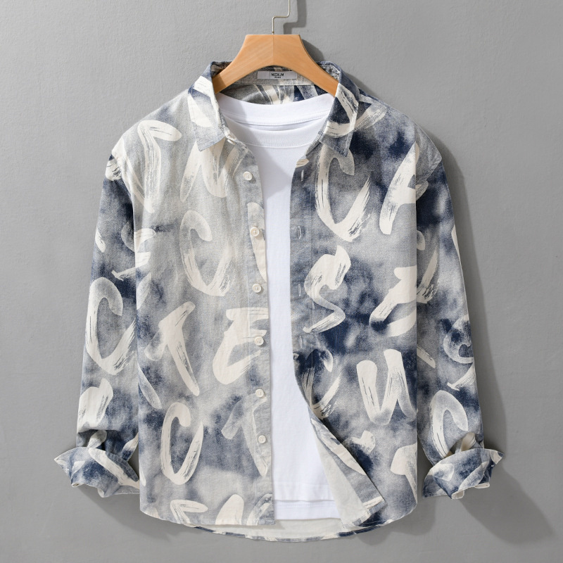 長袖シャツ シャツジャケット 極美品*メンズ・新品 総柄 ヴィンテージ 春秋冬 トップス カジュアルシャツ【9168】ブルー【M-3XL選択】拍卖