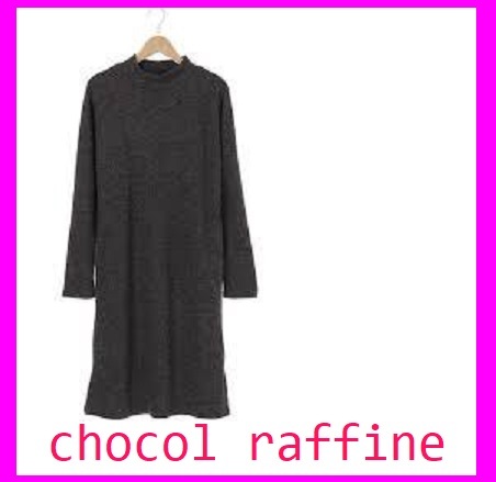 4300円 chocol raffine☆Green Parks ・mリブカットワンピース チャコール☆タートルネックニットワンピース拍卖