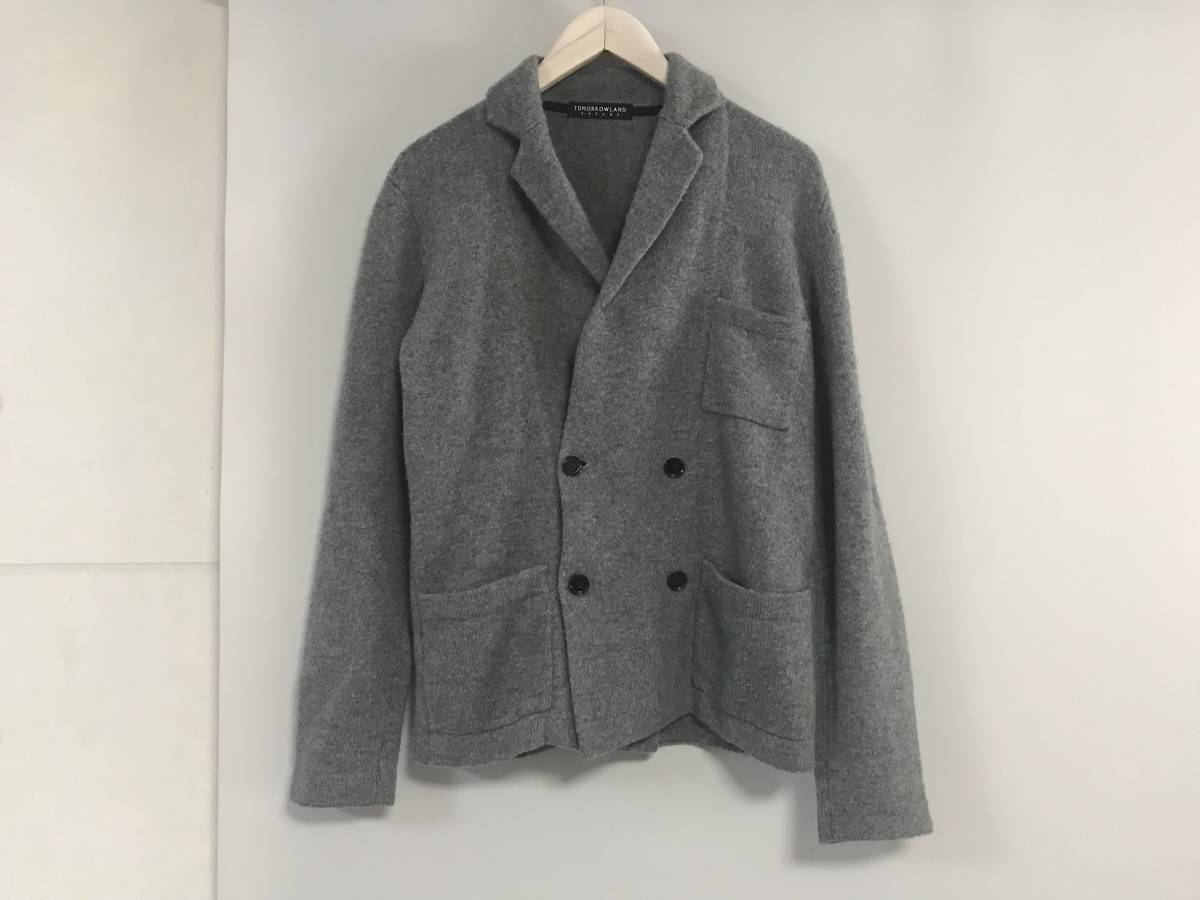 本物トゥモローランドTOMORROWLANDウールダブルテーラードニットセータージャケットグレーMメンズビジネススーツインナー拍卖
